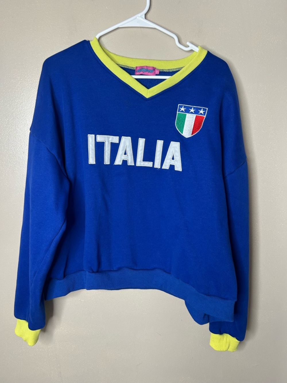 Edikted Royal Blue V-Neck Sweater with Neon Yellow Trim